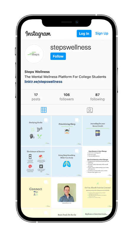 Steps Wellness Instagram profile on a smartphone.